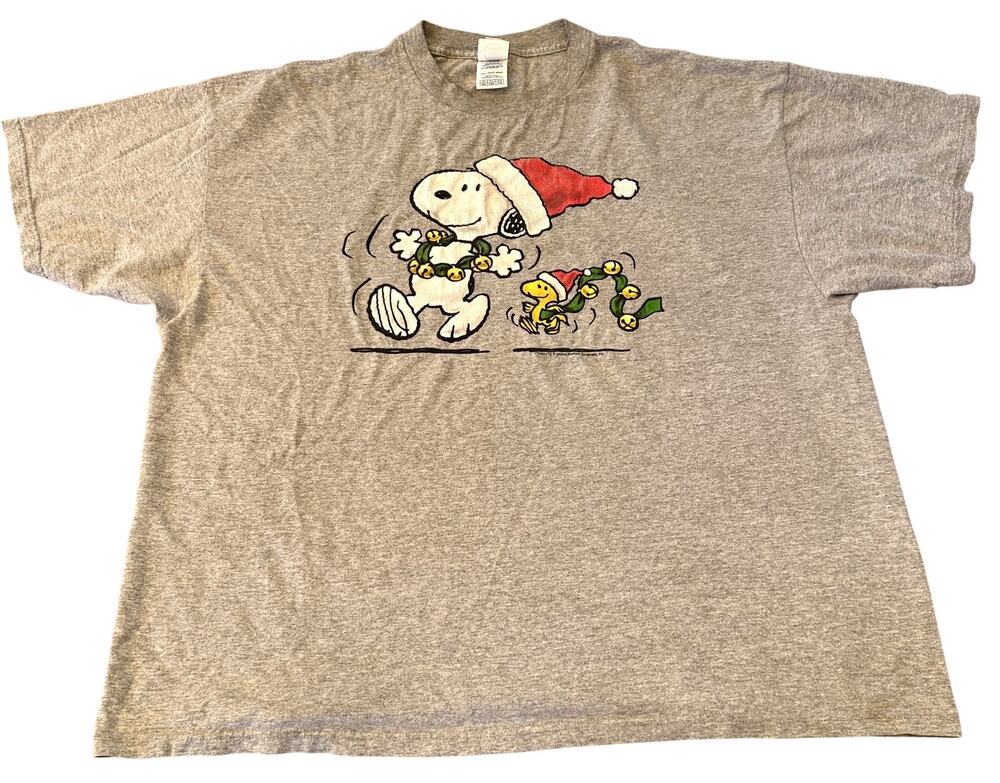 Vintage Peanuts Snoopy‎ Shirt Mens 2XL Christmas Woodstock Santa Bells 90s Tee